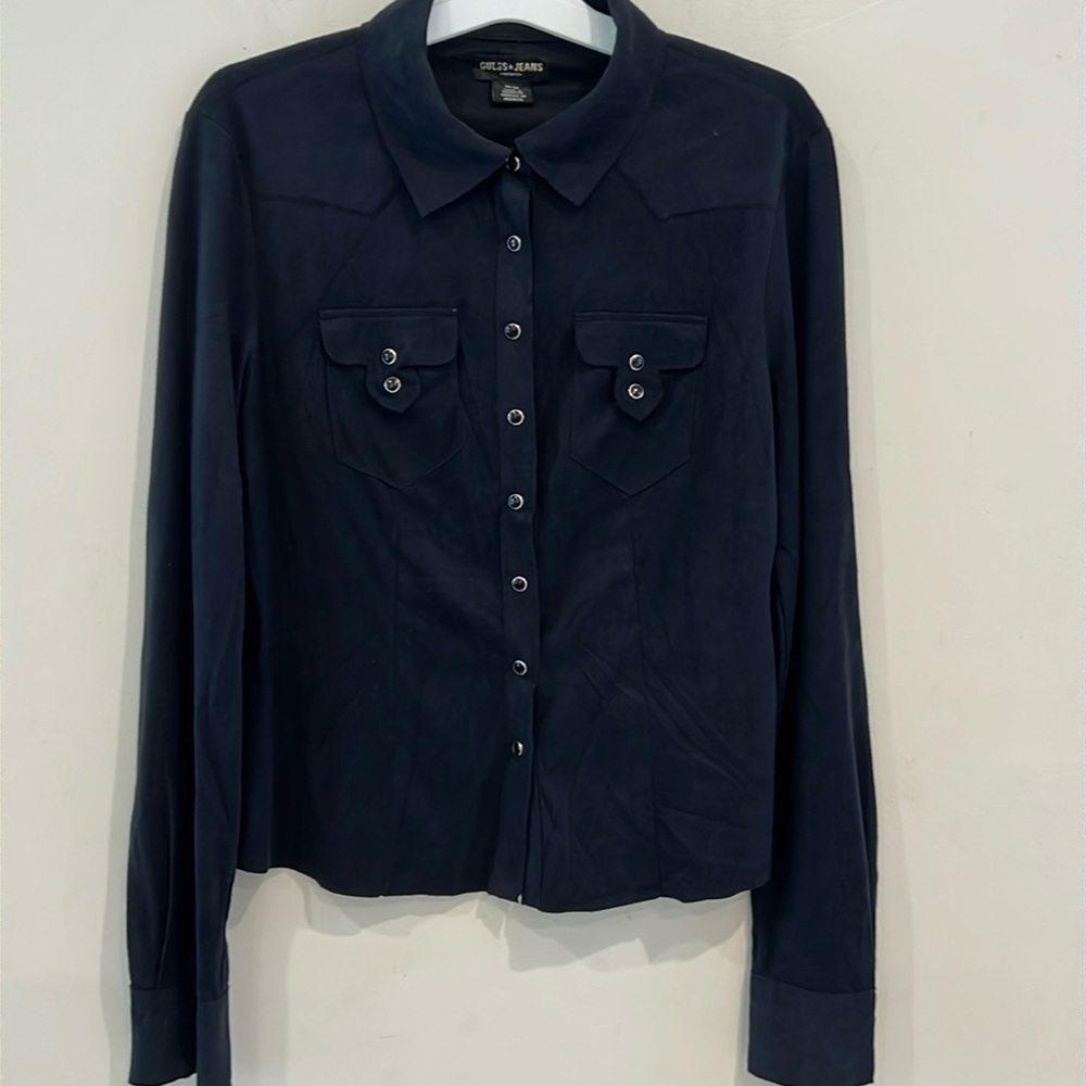 Guess Y2K Black Cowboy Style Long Sleeve Clasp Up Shirt With Collar Size M